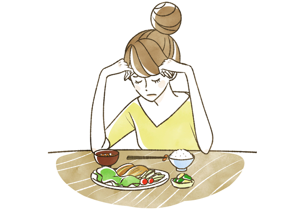 ご飯が食べられず悩んでいる女性│がん治療中・治療を始める方へ。お口の副作用を和らげるために、歯科医院ができること|京橋駅直結の歯医者 京橋 銀座みらい歯科